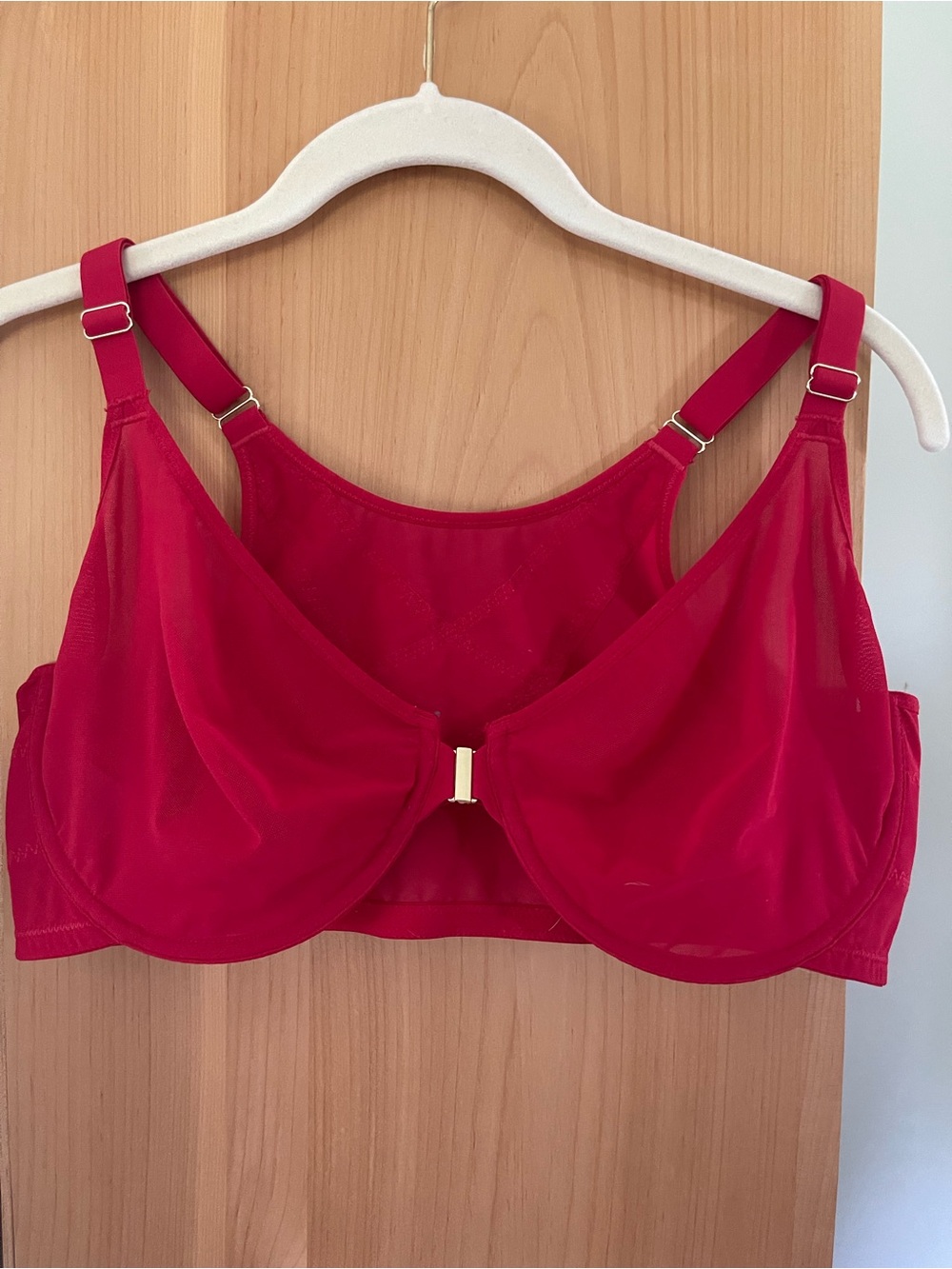 Red Underwire Mesh Bra with Front Closure